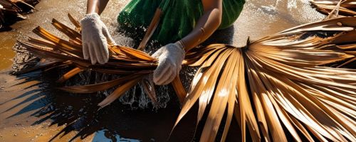 cleaning dried areca leaves